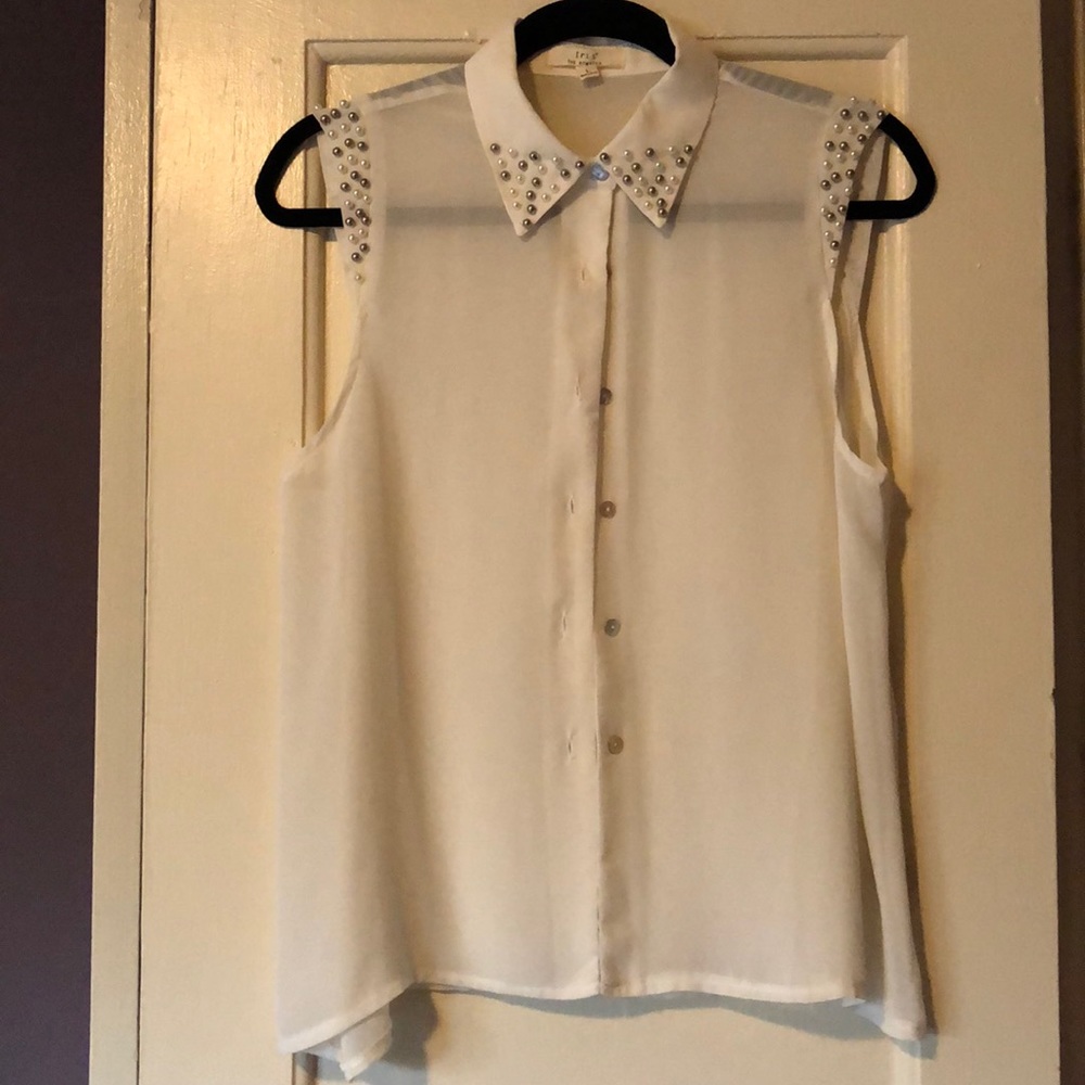 Sheer button down sleeveless top - size L